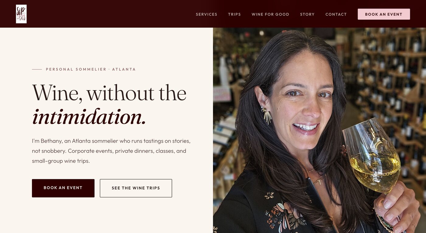 Sip With Bet, a personal sommelier site designed and built by the studio